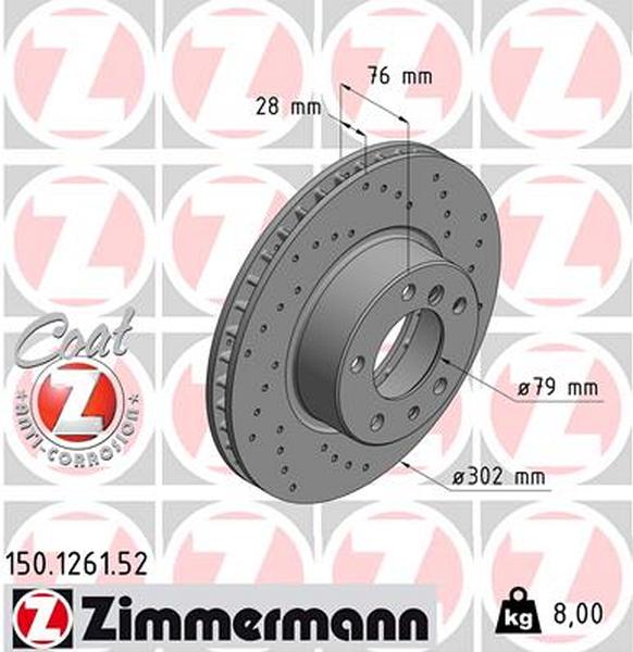 BMW E32 7 Series brake disc - Zimmermann 150.1262.00 (300mm)