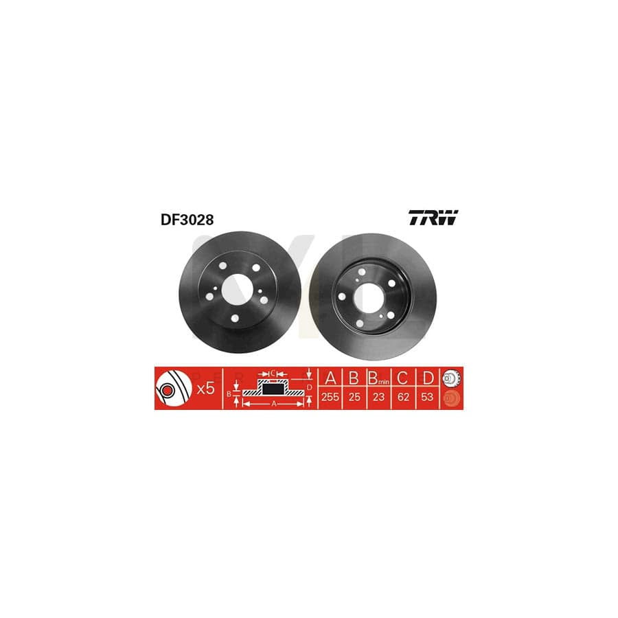 TRW DF3028 Vented Brake Disc 255mm x 25mm 5-Hole