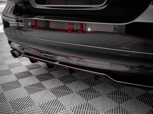 BMW E90 Saloon rear splitter - Maxton Design gloss black central lip with vertical bars