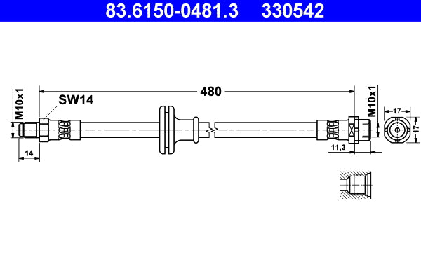 BMW X5 E53 brake hose ATE 83.6150-0481.3, 480mm M10x1