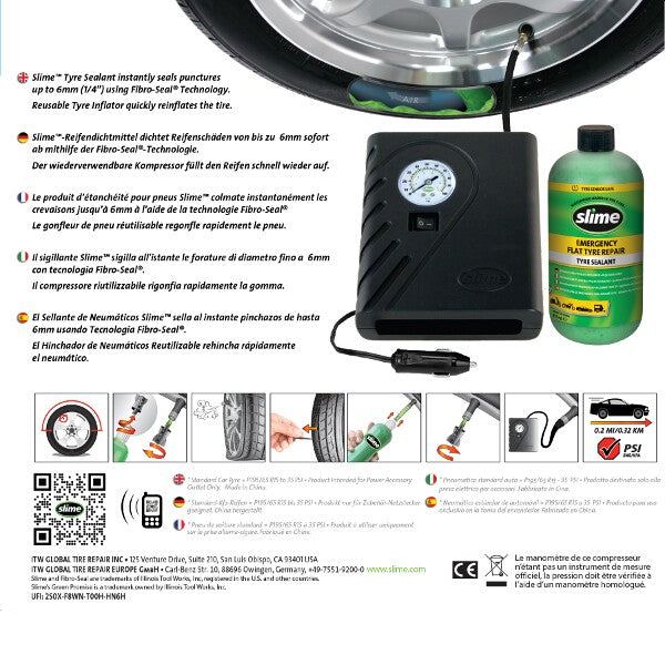 Slime Smart Spair 12V Tyre Repair Kit with 473ml Sealant