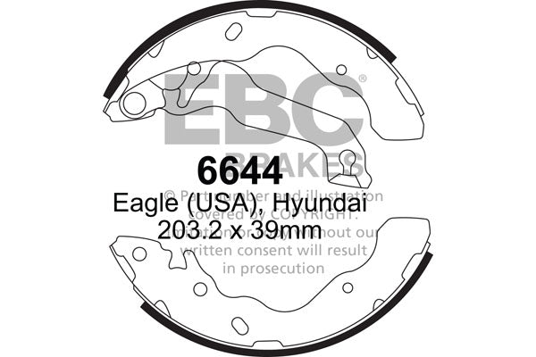 EBC Brake Shoe Replacement Set 6644 for drum brake rear axle