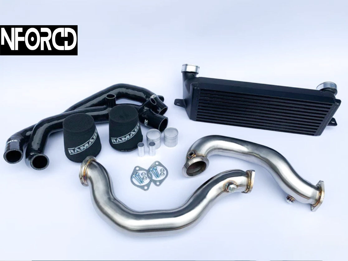 BMW E82 E90 N54 decat downpipes + 5" stepped FMIC + high-flow inlets kit