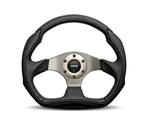 MOMO Street EAGLE 350mm Steering Wheel, Black Leather, Anthracite Centre, 40mm Dish, Horn Button Included (12311550108)