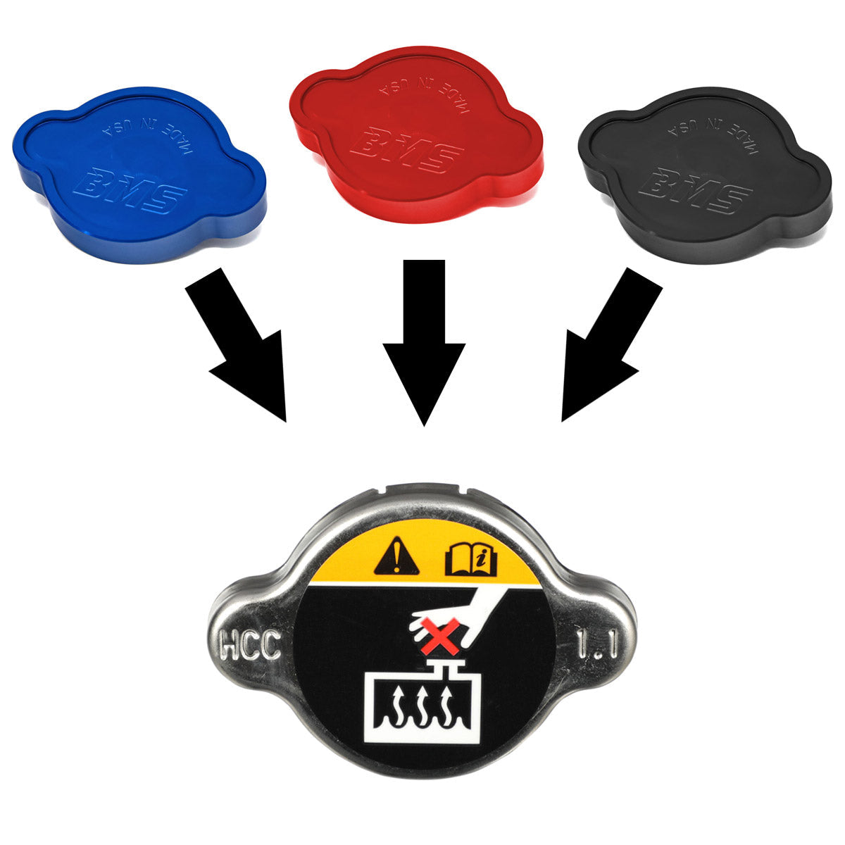 Best Aftermarket Radiator Cap Cover for Kia Hyundai Genesis - Cuz Race Cars Billet Aluminium Dress-Up Cover, Part Number CRC-RCC-BLACK