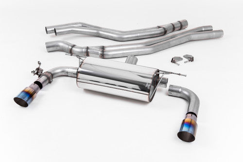 F22 LCI M240i cat-back exhaust SSXBM1059, non-resonated, GT-90 burnt titanium tips