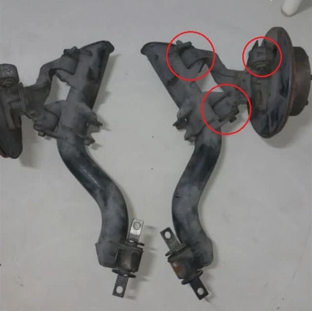 Honda Civic MK7 EP (2001-2005) rear hub knuckle arm bushes, Godflex polyurethane, part nos 52395-S5A-004, 52365-S5A-802, 52365-S6M-004