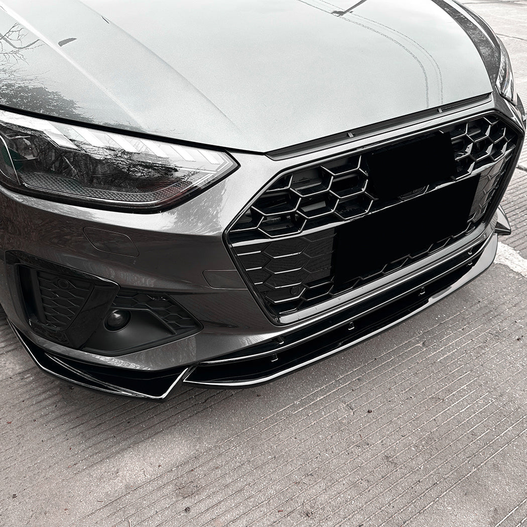 Audi A4 B9.5 S Line & S4 saloon (2020-25) V Style gloss black front splitter
