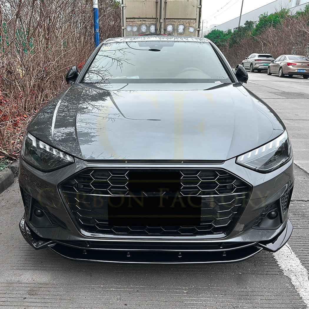 Audi A4 B9.5 S Line & S4 saloon (2020-25) V Style gloss black front splitter
