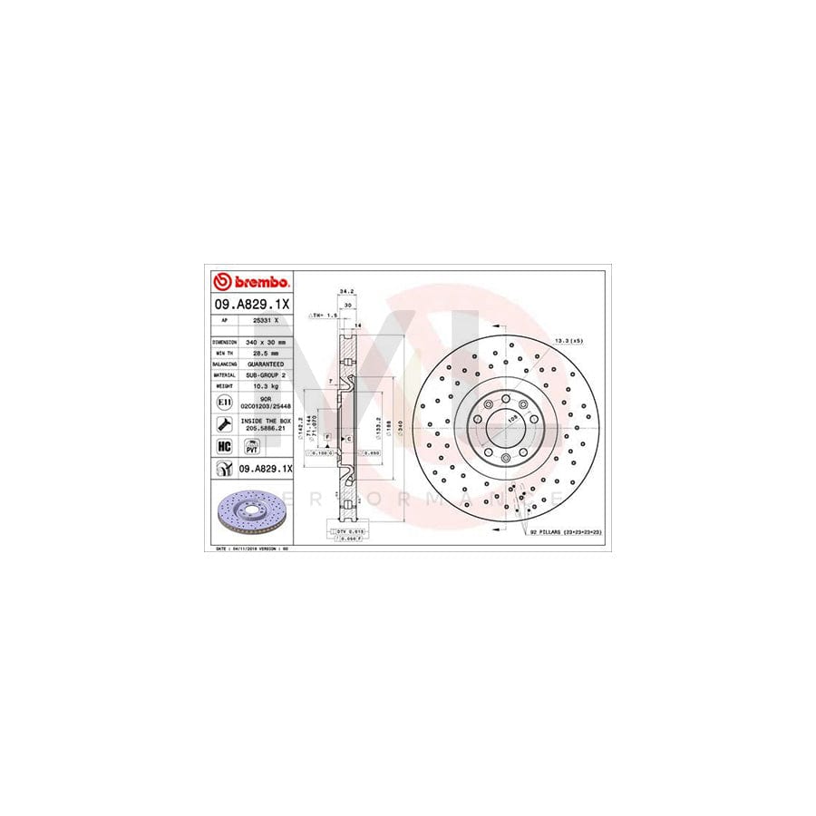 Peugeot RCZ Coupe Brembo Xtra Line 09.A829.1X drilled & vented brake disc