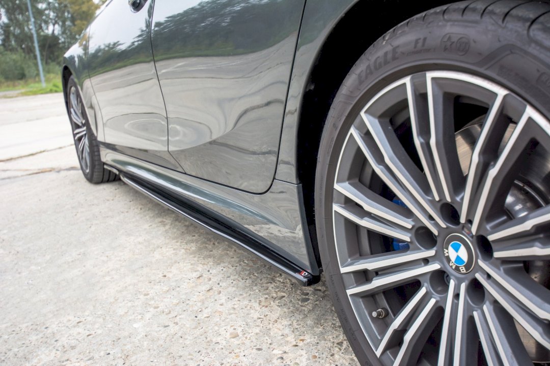 BMW G20 M-Sport side skirts diffusers, Maxton Design gloss black