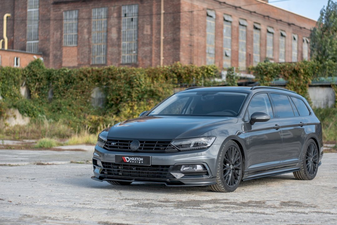 VW Passat B8 R-Line Front Splitter V.2 - Maxton Design Gloss Black
