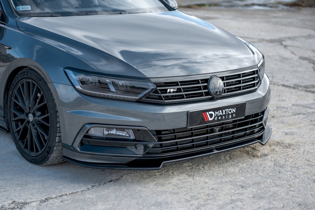 VW Passat B8 R-Line Front Splitter V.2 - Maxton Design Gloss Black