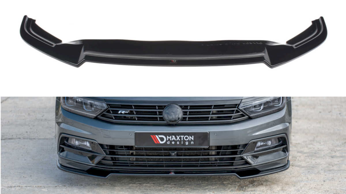VW Passat B8 R-Line Front Splitter V.2 - Maxton Design Gloss Black