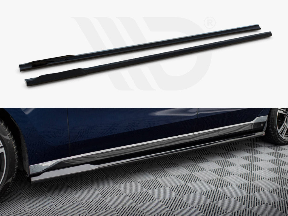 BMW G70 side skirt diffusers, Maxton Design gloss black, MD-G70-SKIRT-DIFF