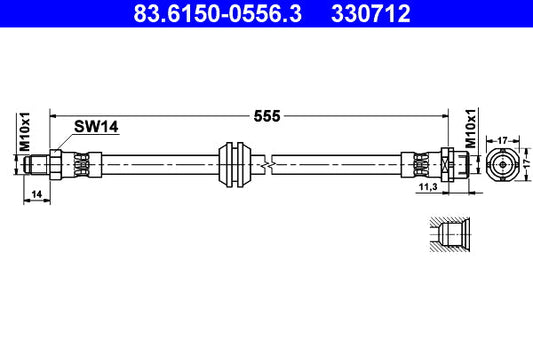 BMW E38 brake hose ATE 83.6151-0356.3, 355mm M10x1 front/rear