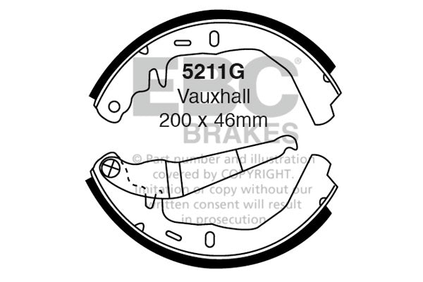 EBC 5211G Brake Shoe Set - 200mm R90 Approved for UK Drum Brake Cars