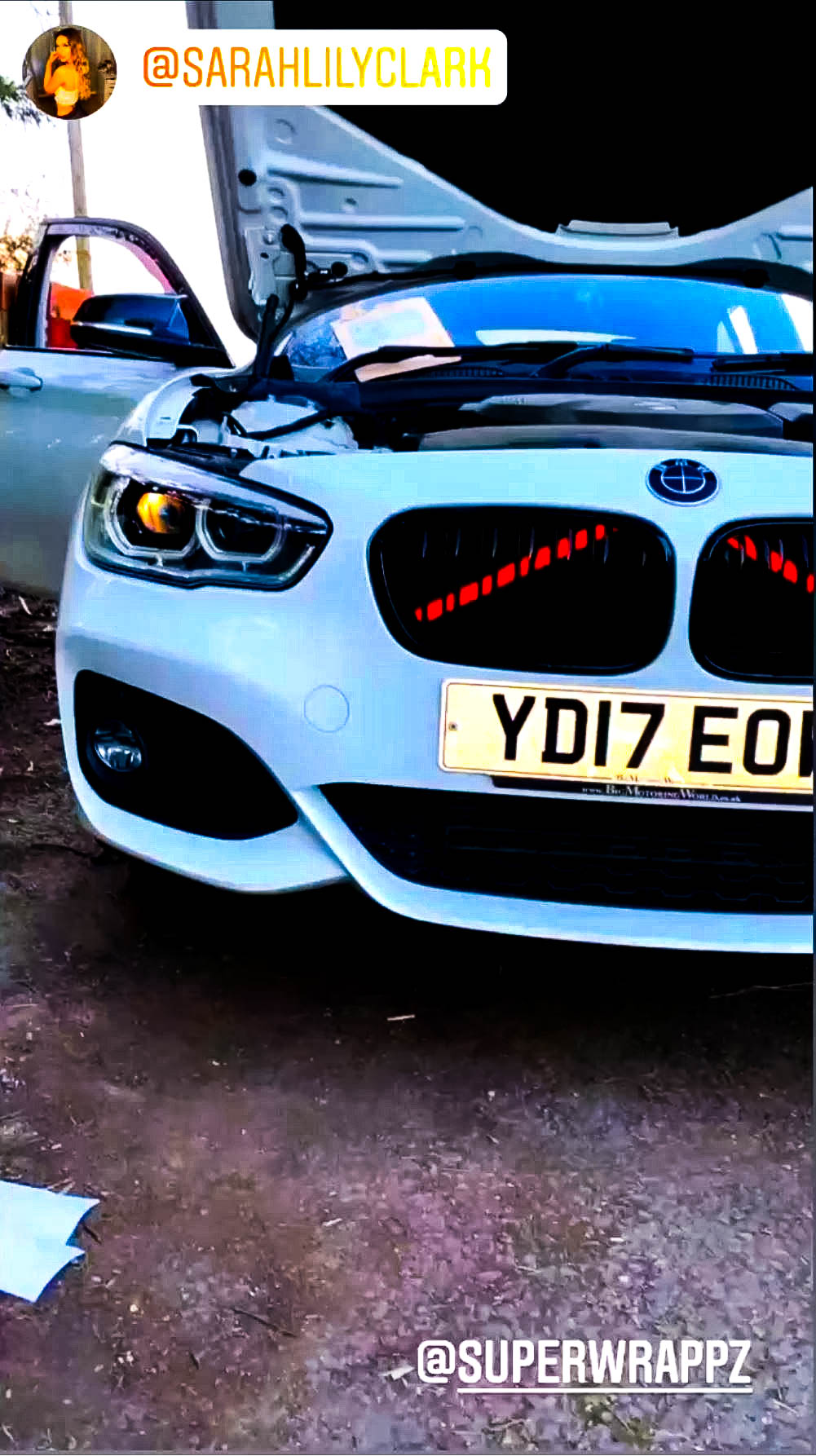 BMW V brace red luminescent vinyl overlay sticker