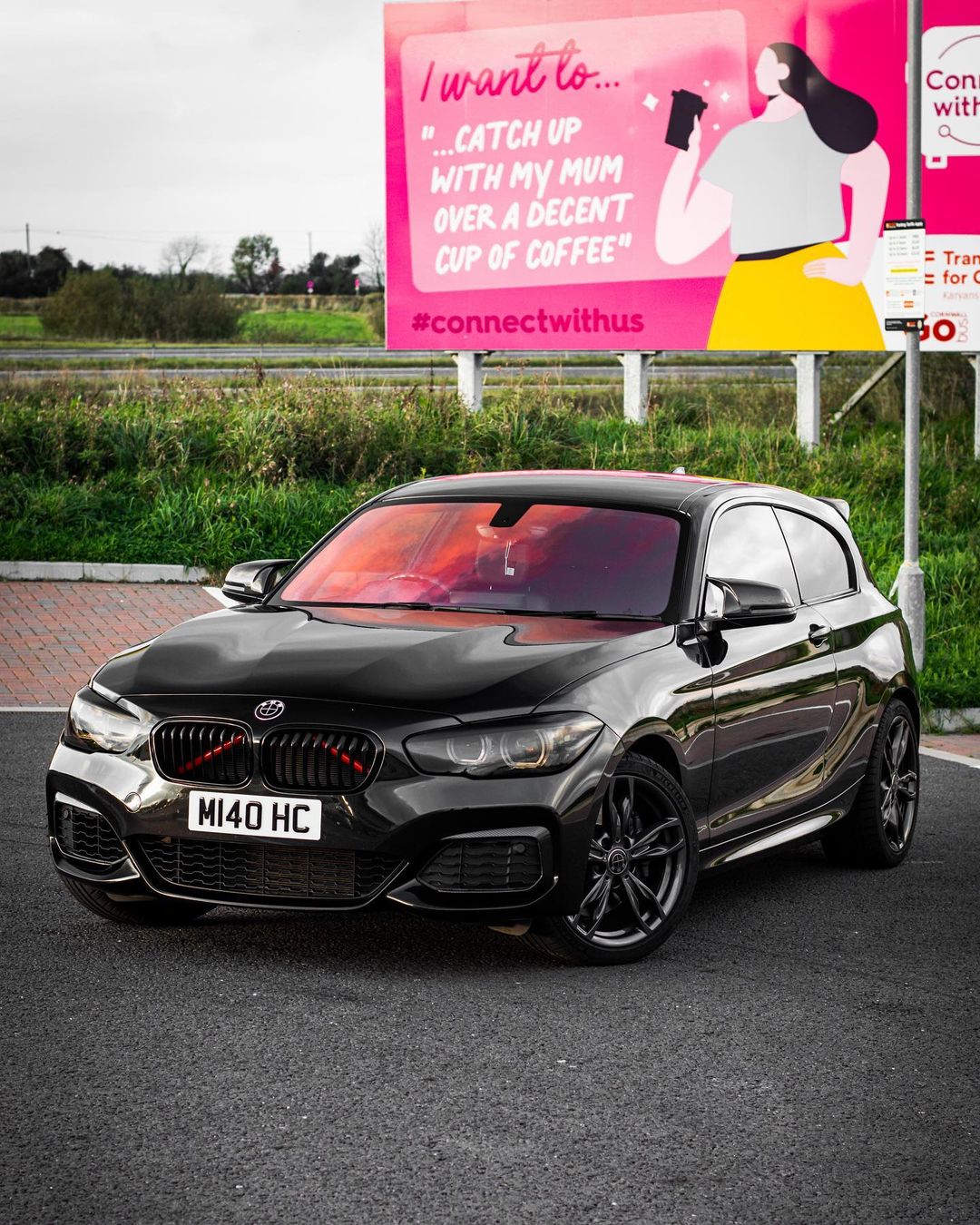 BMW V brace red luminescent vinyl overlay sticker