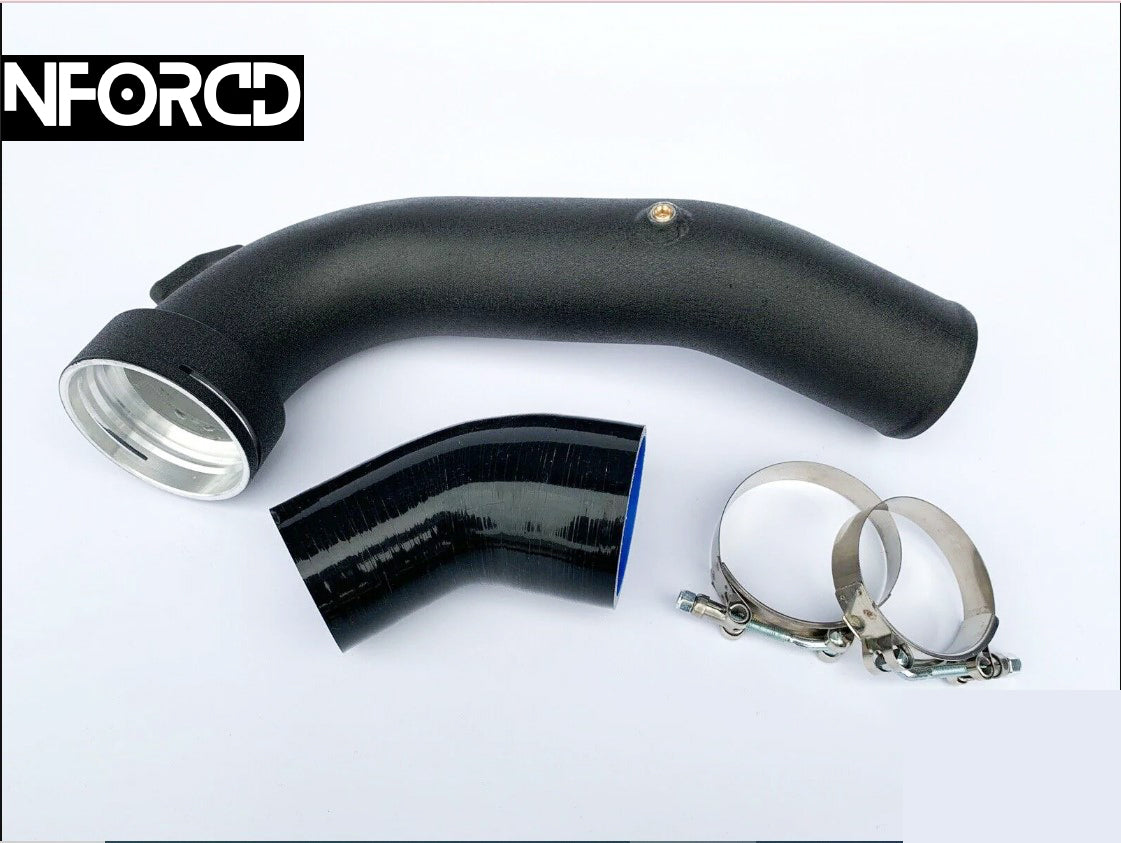 BMW E82 E90 N55 Charge Pipe Kit - 3" Aluminium, Meth Ports, Black Anodised