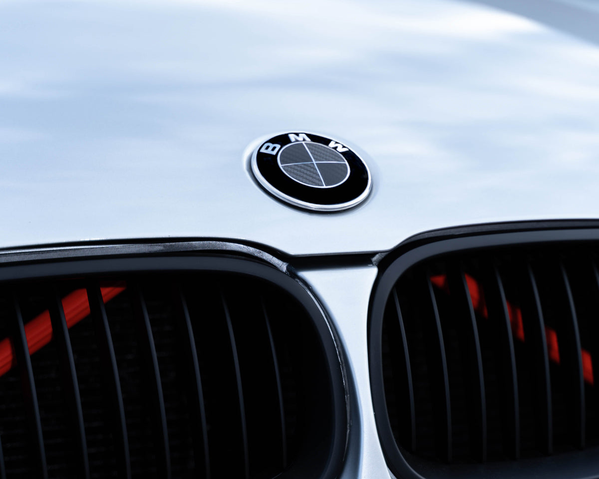 BMW Badge Emblem Overlay Kit - Black Carbon & Dark Grey Vinyl Wrap