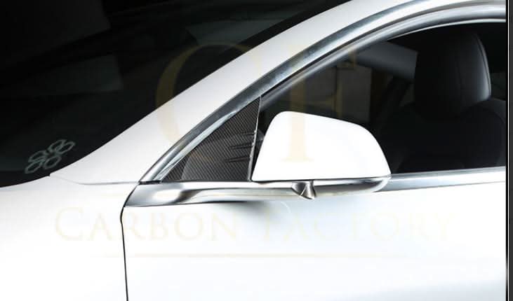 Tesla Model 3 2016-2020 A Pillar Window Covers, Carbon Fibre