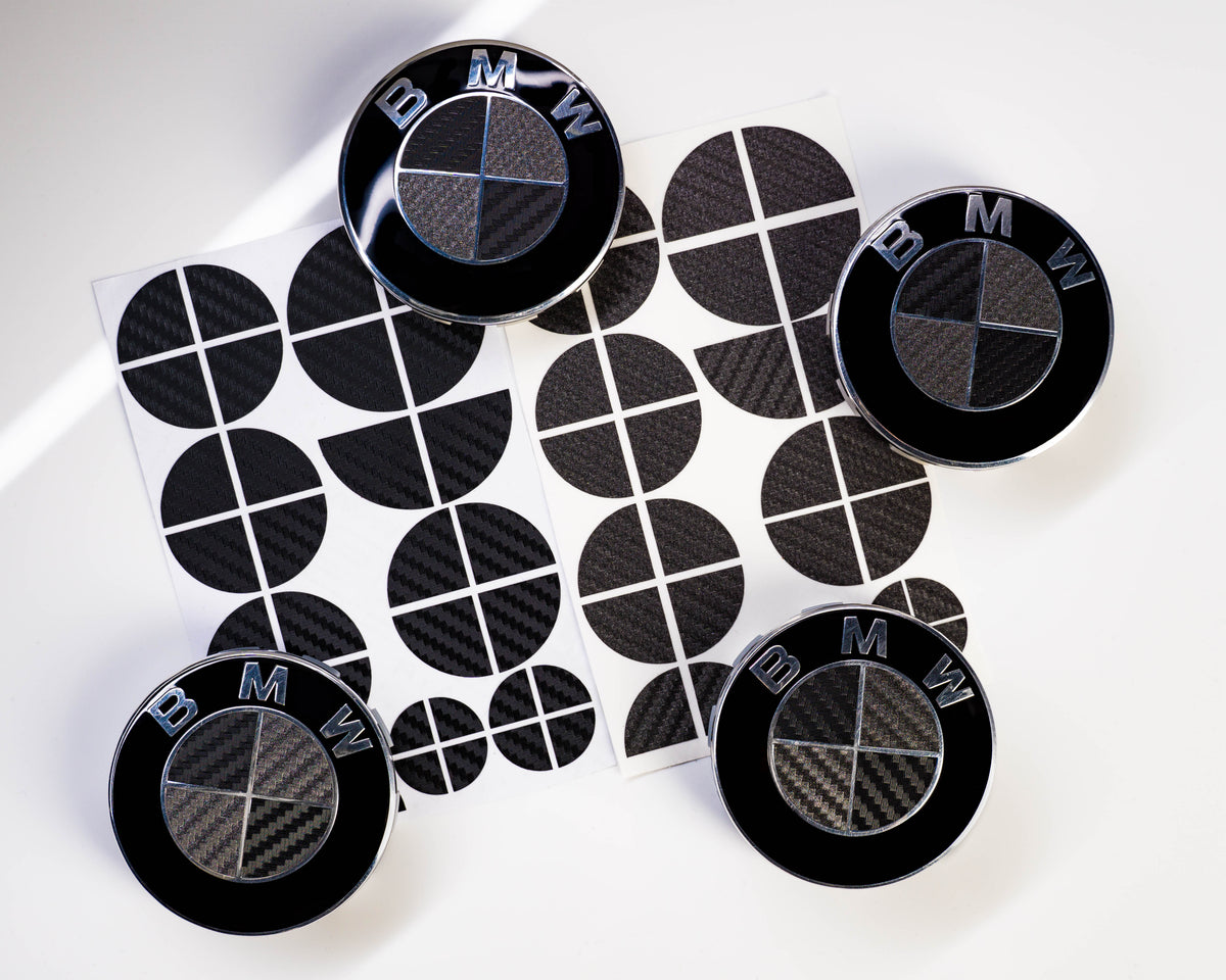 BMW Badge Emblem Overlay Kit - Black Carbon & Dark Grey Vinyl Wrap