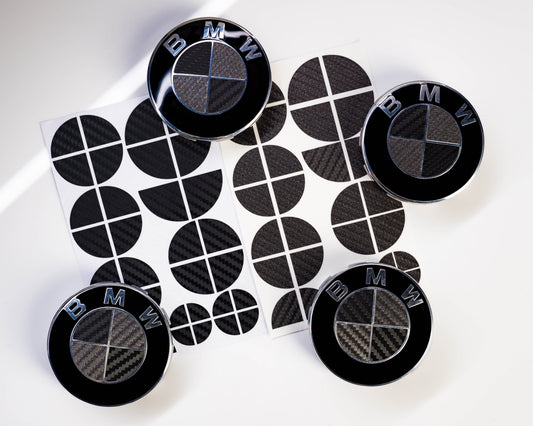 BMW Badge Emblem Overlay Kit - Black Carbon & Dark Grey Vinyl Wrap