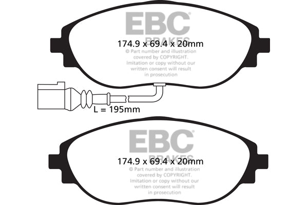 Audi 8V S3, Golf R MK7, Leon Cupra 5F front brake kit - EBC Yellowstuff & USR 340mm slotted discs PD08KF656