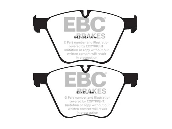 F01 F02 F04 BMW 7 Series Front Brake Kit - EBC Greenstuff 2000 DP22007 + D1818R Riveted Discs PD01KF233