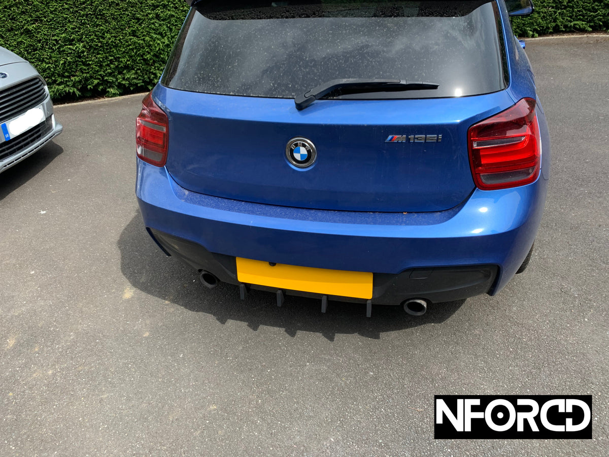 BMW M135i F20 F21 rear bumper fin insert diffuser, matte black