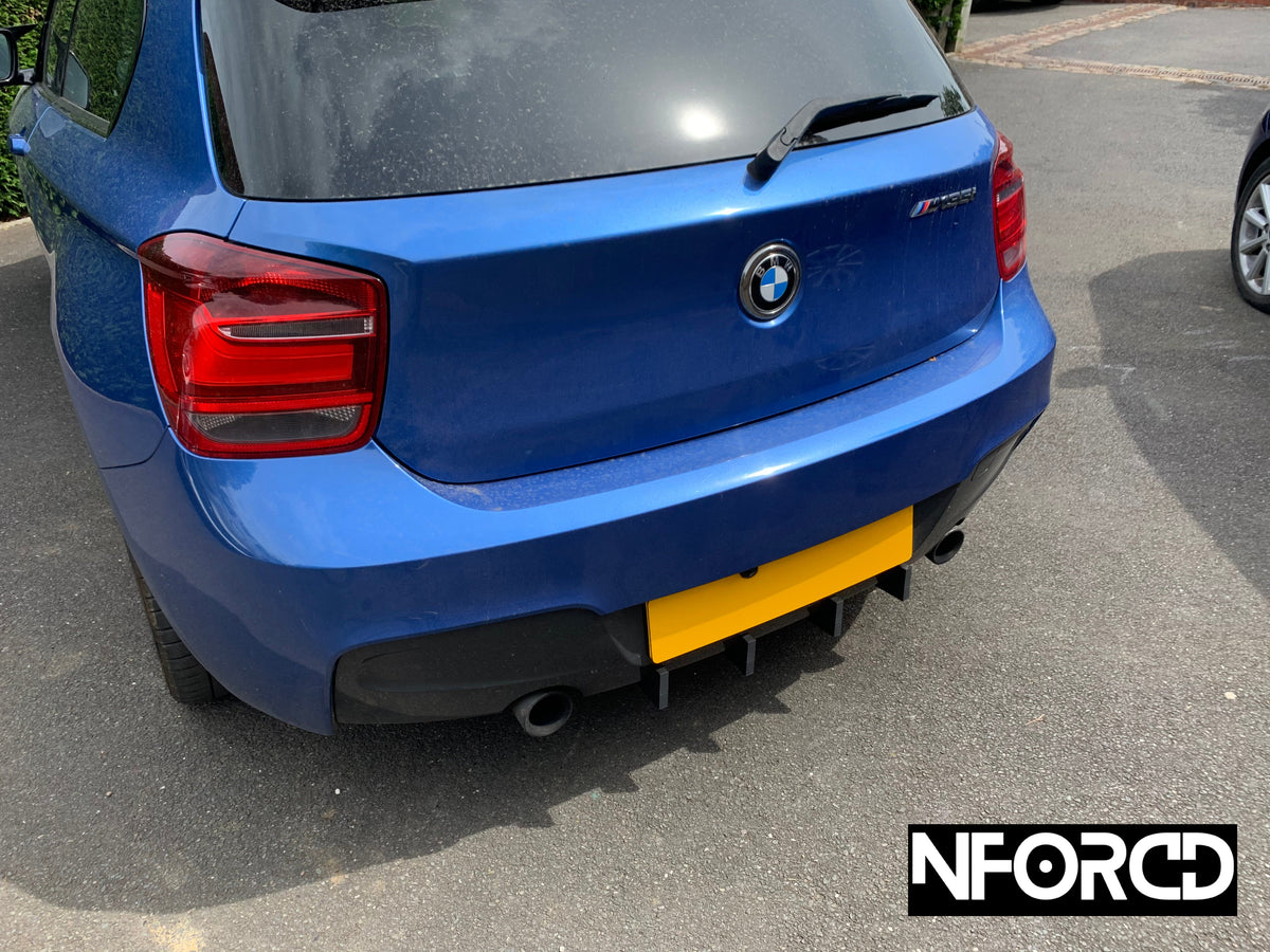 BMW M135i F20 F21 rear bumper fin insert diffuser, matte black