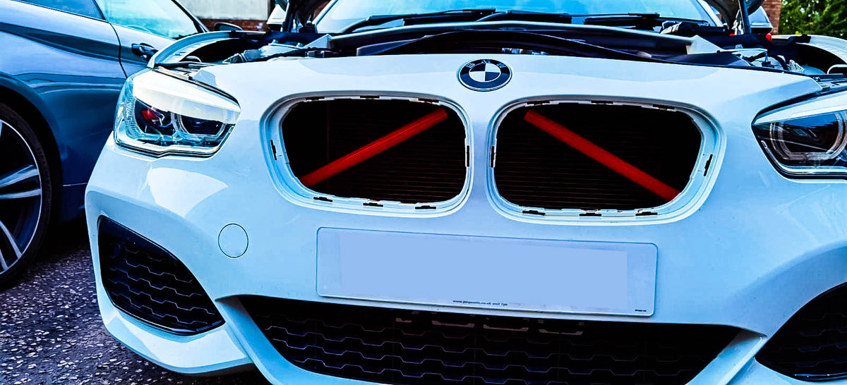 BMW V brace red luminescent vinyl overlay sticker