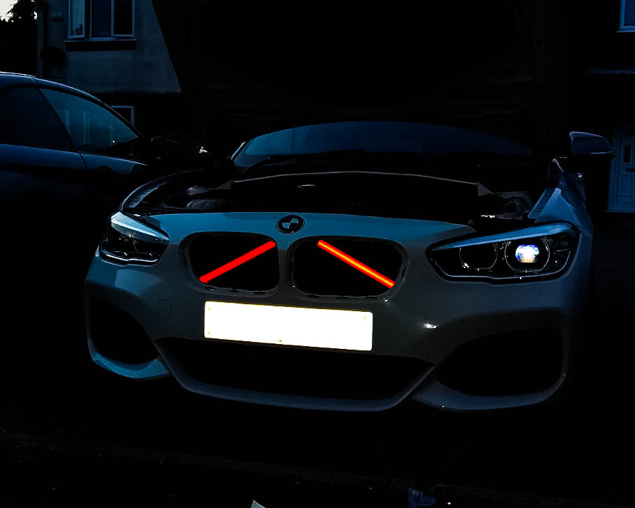 BMW V brace red luminescent vinyl overlay sticker