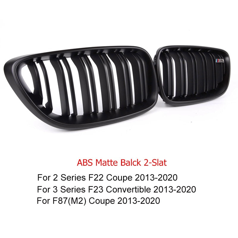 BMW F22 F23 F87 M2 Front Kidney Grilles - Gloss Black or Carbon Fibre ABS Pair