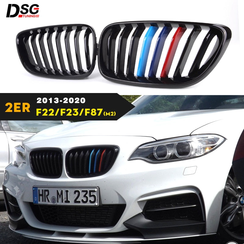BMW F22 F23 F87 M2 Front Kidney Grilles - Gloss Black or Carbon Fibre ABS Pair
