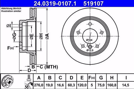 E90 E91 E92 E93 BMW 3 Series Front Brake Discs ATE PowerDisc 24.0319-0107.1 276mm Vented Coated
