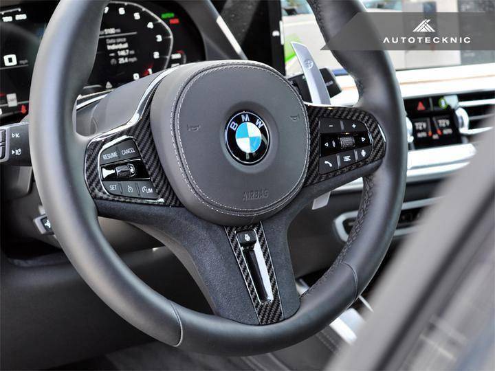 F92 F93 M8 Carbon Fibre & Alcantara Steering Wheel Trim Insert - Autotecknic Part #AT-F92-STEER-TRIM
