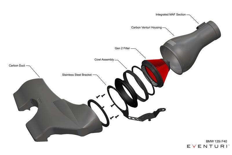 F40 M135i F44 M235i 128ti B48 Gen 2 Cold Air Intake - Eventuri Carbon Fibre