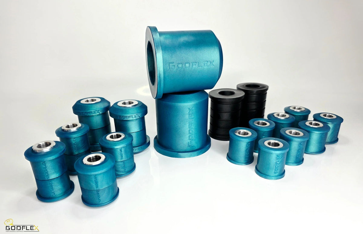 Mazda 5 CR19 (2004-2010) front & rear suspension arm bushes - GodFlex 85A polyurethane, 16-piece