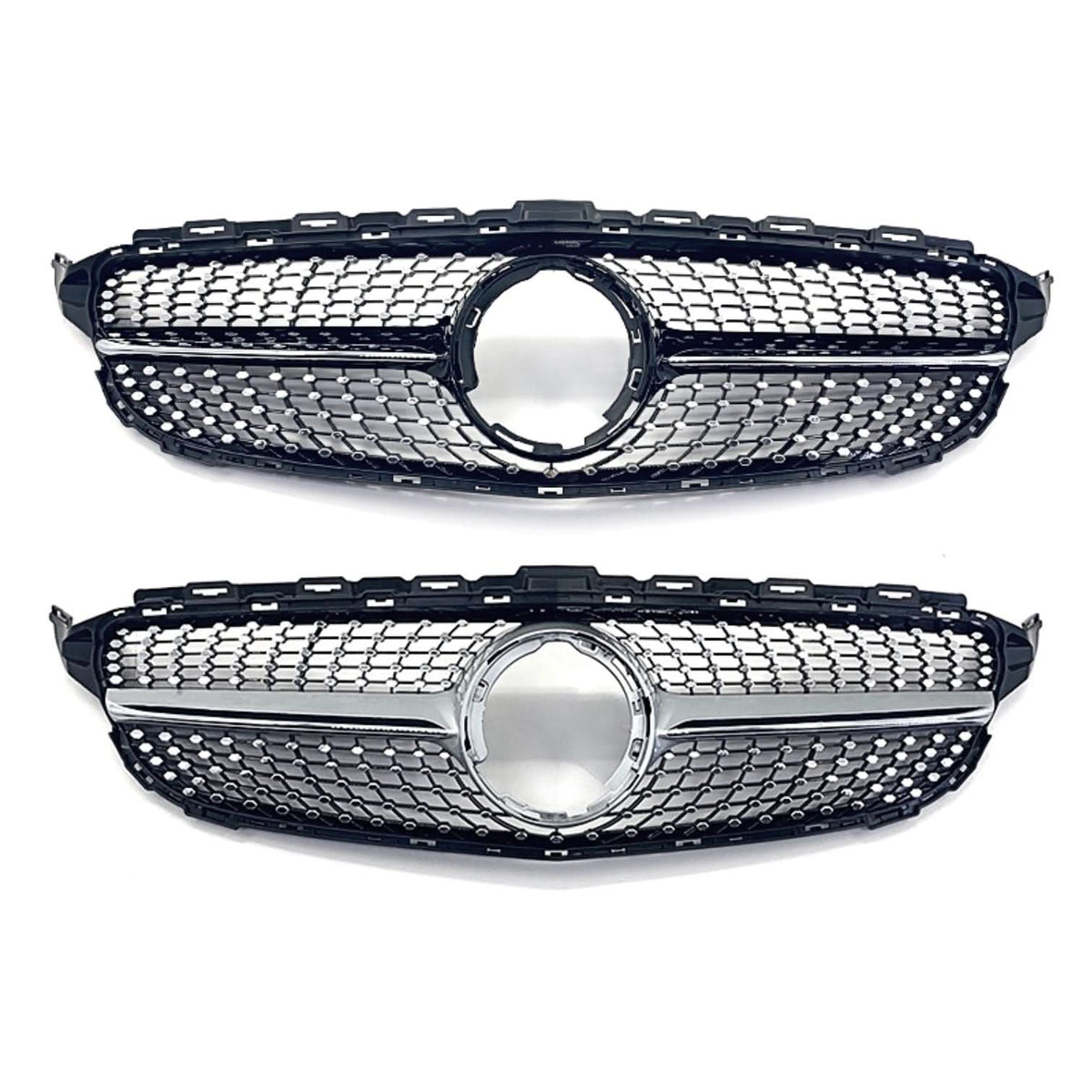 W205 C-Class Diamond Front Grille - Gloss Black, Fits 2019-2022, Part No. CRG-W205-DIA