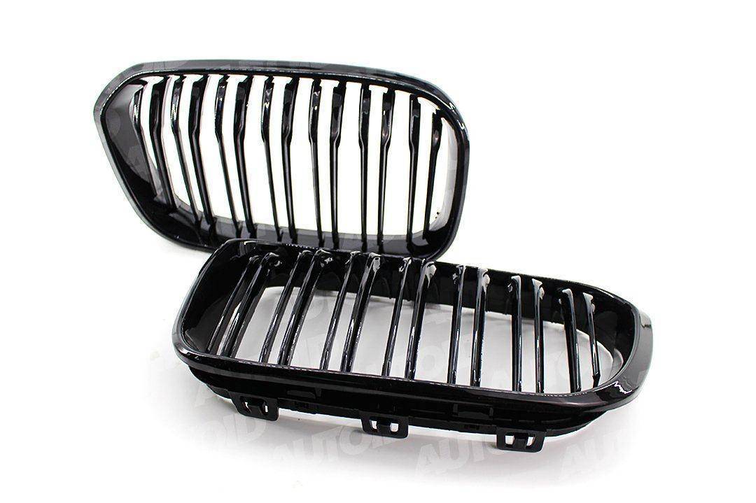 BMW 1 Series F20 F21 LCI (2015-2019) Gloss Black Double Slat Kidney Grilles - AUTOID Pair