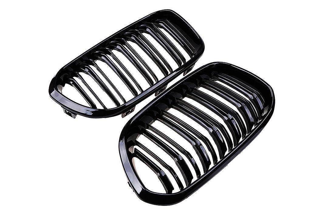 BMW 1 Series F20 F21 LCI (2015-2019) Gloss Black Double Slat Kidney Grilles - AUTOID Pair