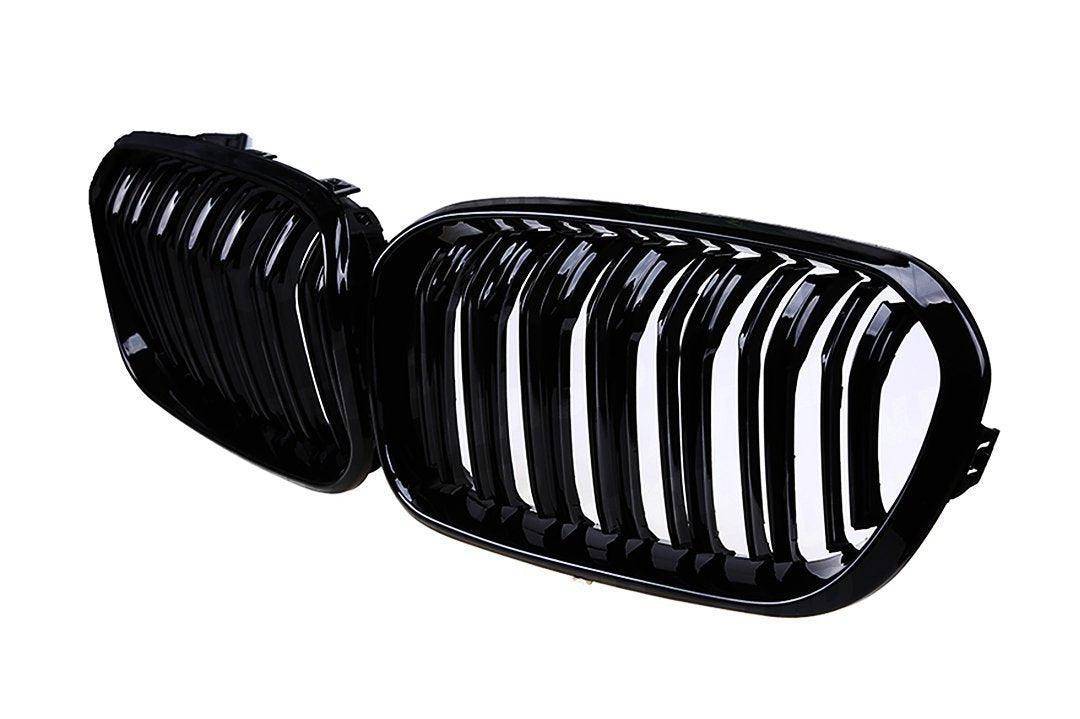 BMW 1 Series F20 F21 LCI (2015-2019) Gloss Black Double Slat Kidney Grilles - AUTOID Pair