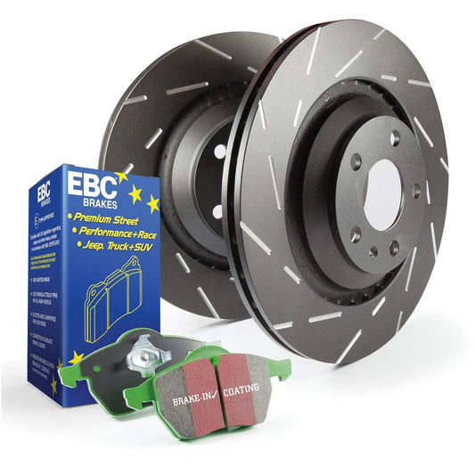 E92 E90 E91 E93 BMW 330mm Front Brake Kit: EBC Greenstuff DP21512 + USR1360 Slotted Discs PD06KF102