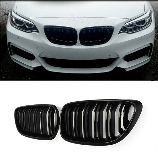 F22 F23 BMW 2 Series Gloss Black Twin Slat Front Kidney Grilles Pair - Cuz022BK