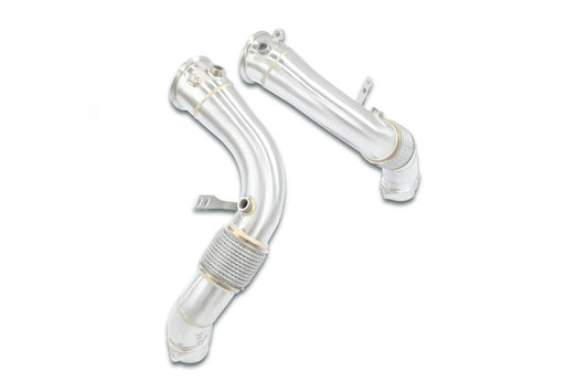 BMW G90 M5 S68 downpipes, Supersprint primary cat delete