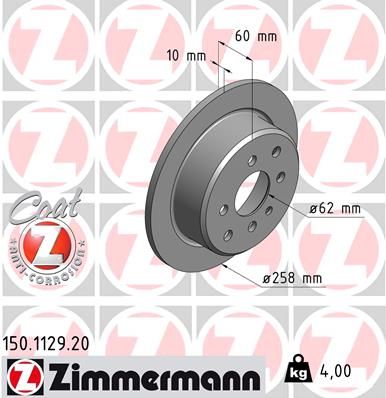 Best Aftermarket BMW 3 Series Brake Disc - Zimmermann Coat Z 150.1129.20, 258mm Solid Coated Rotor, Top Value Upgrade