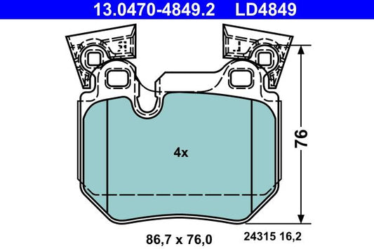 E82 E87 E88 BMW 1 Series front brake pads ATE 13.0470-4849.2 for Brembo calipers