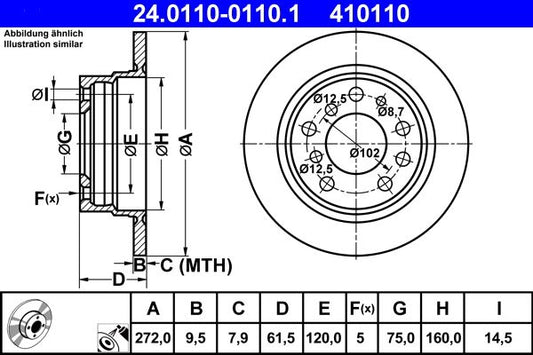BMW E12 5 Series 272 mm Solid Coated Brake Disc ATE 24.0110-0110.1